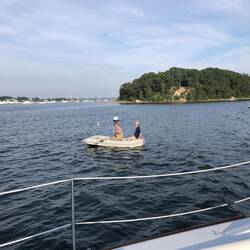 Collin and Atemis rowed to the island