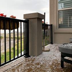 The aftermath of the hailstorm on our back deck — Colorado Springs, CO.