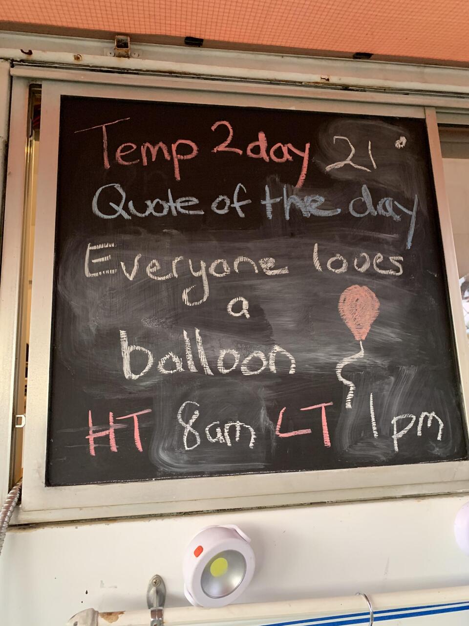 Emily's blackboard on the bus.