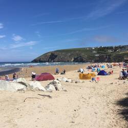 The beach at Mawgan Porth.