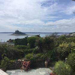 View of St Michaels Mount from balcony during lunch.