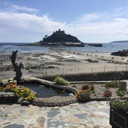 St Michaels Mount and causeway from Marazion seafront.