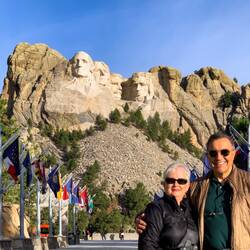 The Avenue of Flags is a popular spot for a photo op with the presidents — Mt Rushmore NM, SD.