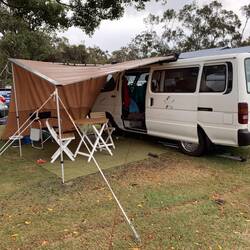 Awning up in the rain