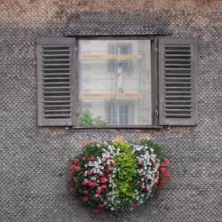 ein Blick durchs Fenster der Brücke