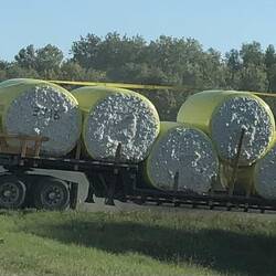Lint bales look like giant colorful marshmallows