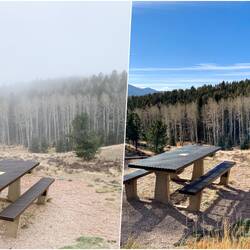 Fog to blue skies in the span of 2 hours ... but still too cold to hike — Mueller SP, CO.
