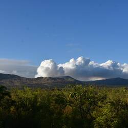 Nach straken Regen speit der Vulkan viel Wasserdampf