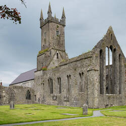 Postcard shot of Ennis Friary ... L to R: chapel, tower, and chancel — Ennis, Ireland.