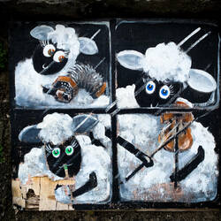 Mural painted in the window of a pub — Kilfenora, Ireland.