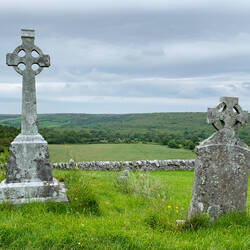 Headstones at the Carran Church ruins — the Burren, Ireland.