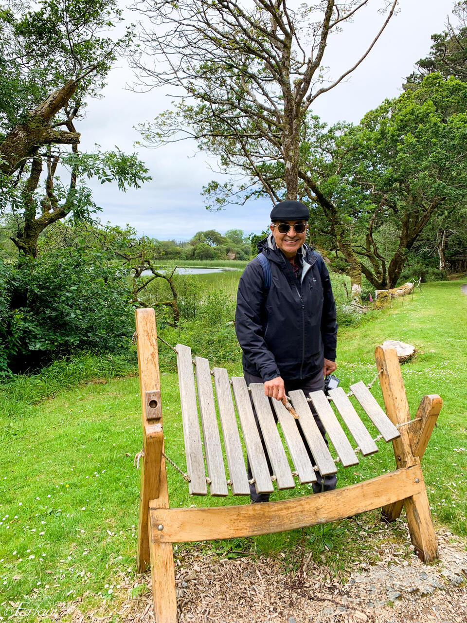 Mui finds a xylaphone on the way to the Victorian Walled Garden ... @ Kylemore Abbey — Connamara.