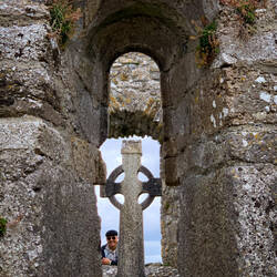Peeping through the window of a temple — Clonmacnoise, Ireland.