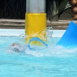 Adam exited the "dark" slide - but totally submerged
