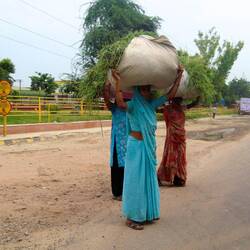 Frauen tragen Gras auf dem Kopf