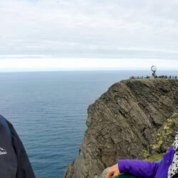 A "we are at the North Cape selfie" — Nordkapp, Norway.