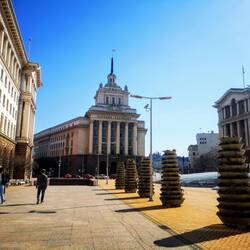 Government Headquarters on the left, Parliament in the middle, and the presidential office on the right