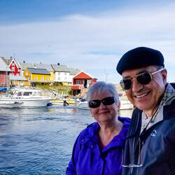 A "we are in Grip" selfie — Gripholmen Island, Norway.