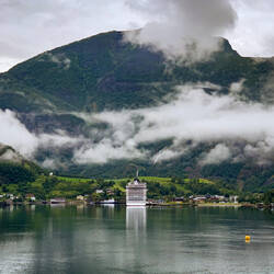 Flåm sits at the head of Aurlandsfjorden in Norway.