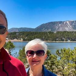 A "we are at Monument Lake" selfie — Monument, CO.