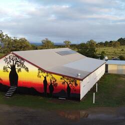 Lawgi Hall looking at the front to focus on the rather impressive mural.