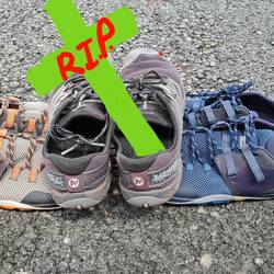 My old shoes being carried to Grave by the two new ones.