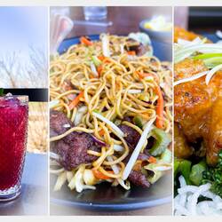 Kirin Ichiban lager, raspberry lemonade, beef lo mein, honey crispy chicken with broccoli ... yumm!