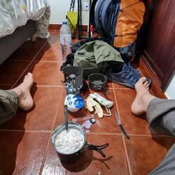 Breakfast on the floor of my room.