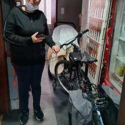 A gleaming café owner had just got a bicycle a a present