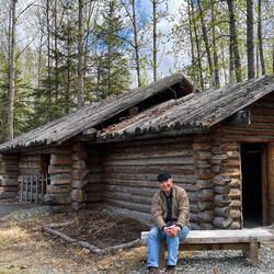 Mui taking a load off at the Athabascan Village — ANHC in Anchorage, AK.