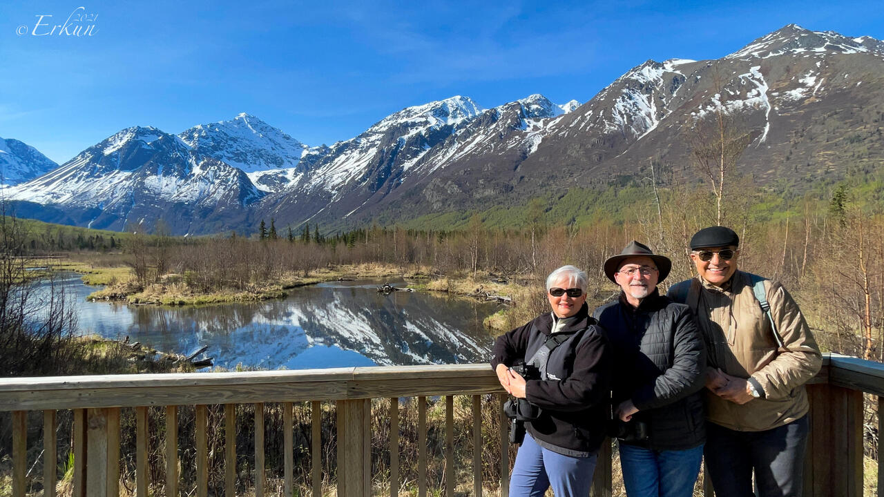 A "we are at Eagle River Nature Center" selfie — Eagle River, AK.