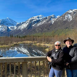 A "we are at Eagle River Nature Center" selfie — Eagle River, AK.