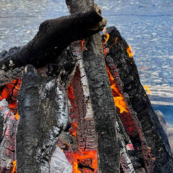 A nice warm campfire ... we thank whoever built the fire ring — Boondocking along the Susitna River.