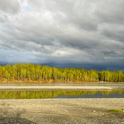 Last night around 9:00p when the sun put in a brief appearance — Susitna River boondocking, AK.