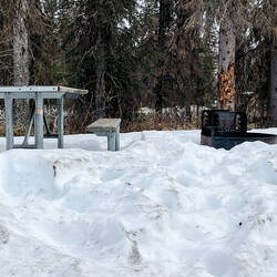Not our site, but many of the sites at the East Fork Chulitna Wayside still have snow — Alaska.