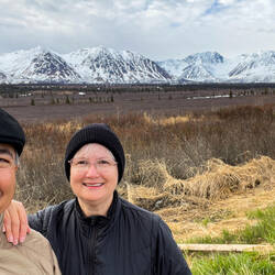 A "we are at Broad Pass" selfie — Parks Highway, Alaska.