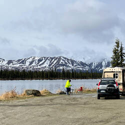 This spot at Joe Lake is all ours — Denali Highway, Alaska.