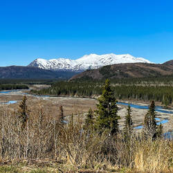 Mile marker 216 ... Nenana River & Panorama Mountain from a turnout on the Parks Hwy, Alaska.