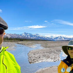 A "we are on the Teklanika River gravel bar" selfie — Denali NP, AK.