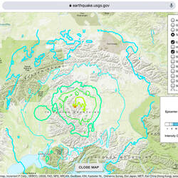 USGS map shows Denali experienced the earthquake somewhat less than the epicenter — Denali NP, AK.