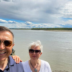 "Where we ran out of road (literally) @ the Tanana River" selfie in Manley Hot Springs — Elliott Hwy