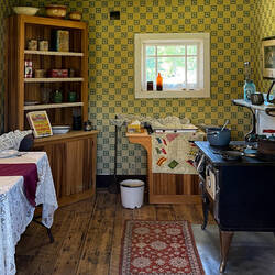 Peeking inside the Gould Cabin — Morris Thompson Cultural & Visitor Ctr in Fairbanks, AK.
