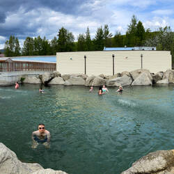 Mui enjoying a dip in the hot springs pool — Chena Hot Springs Resort, AK.