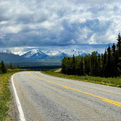 Glimpse of the Alaska Range on the Richardson Highway, AK.