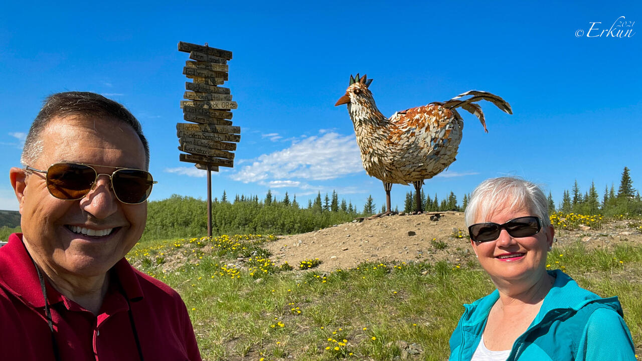 A "selfie with Eggee" — Chicken Gold Camp & Outpost, AK.
