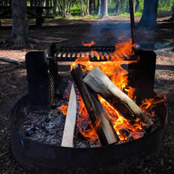A crackling campfire to keep us cozy — Westfork BLM Campground on the Taylor Hwy, AK.
