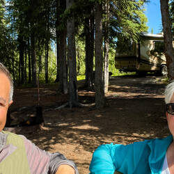 A "we are @ the Westfork BLM Campground" selfie — Taylor Highway, AK.