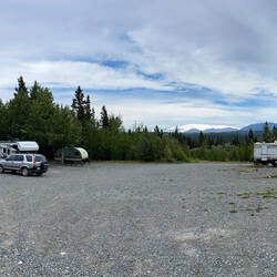 We're all parked on one side because the sites across from us are reserved — Wrangell View Cg.