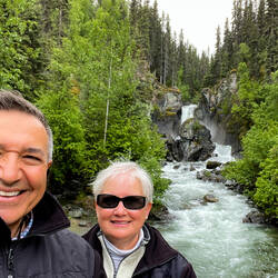 A "we visited Liberty Falls" selfie — Liberty Falls SRS on the Edgerton Hwy, AK.