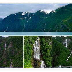 Waterfalls galore — Meares Glacier Cruise, AK.